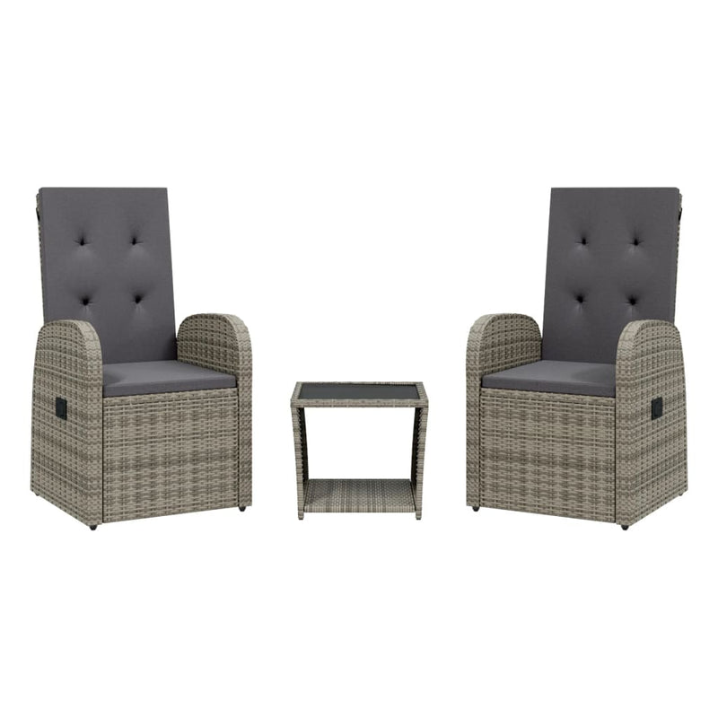 vidaXL 3 Piece Garden Dining Set with Cushions Grey Poly Rattan