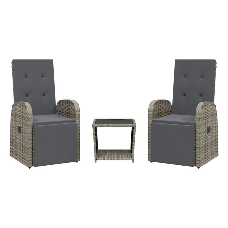 vidaXL 3 Piece Garden Dining Set with Cushions Grey Poly Rattan