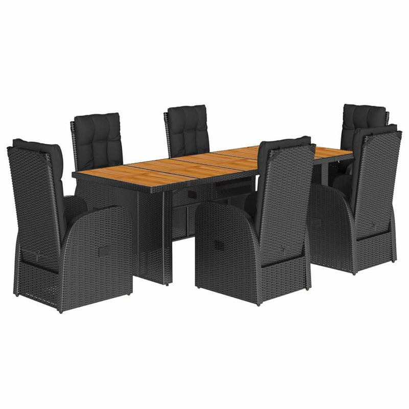 vidaXL 7 Piece Garden Dining Set with Cushions Black Poly Rattan