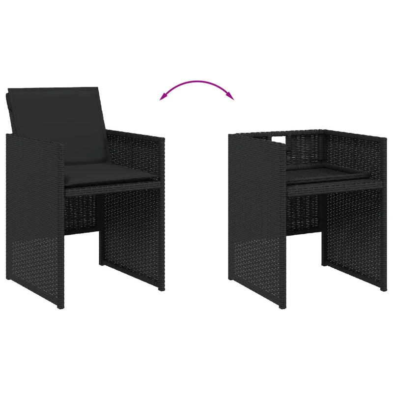 5 Piece Garden Dining Set with Cushions Black Poly Rattan