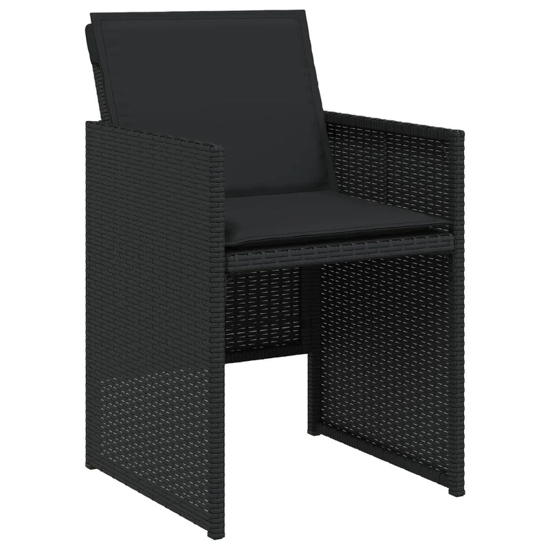 7 Piece Garden Dining Set with Cushions Black Poly Rattan