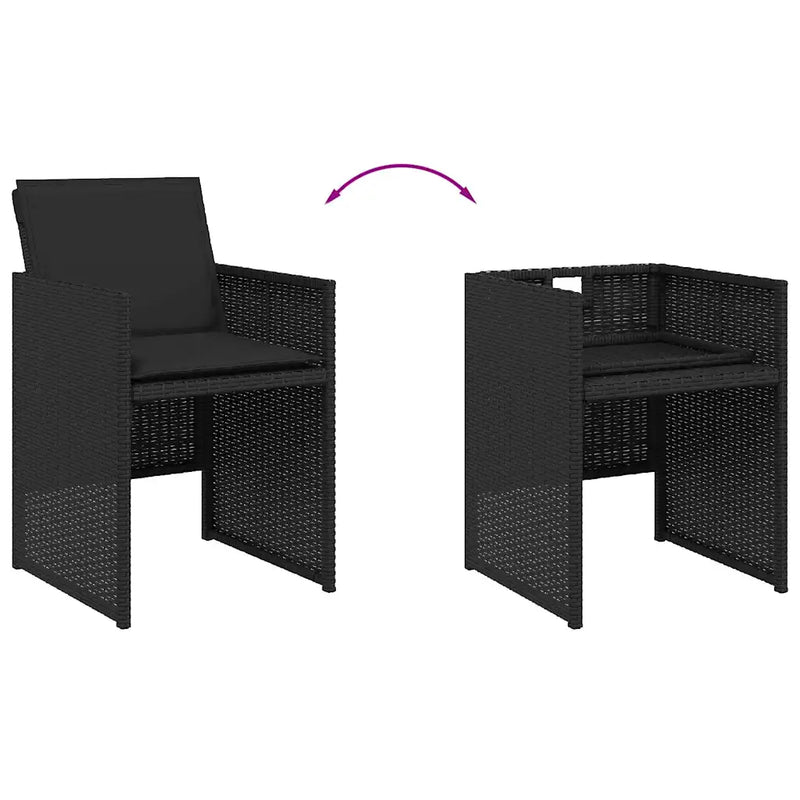 11 Piece Garden Dining Set with Cushions Black Poly Rattan