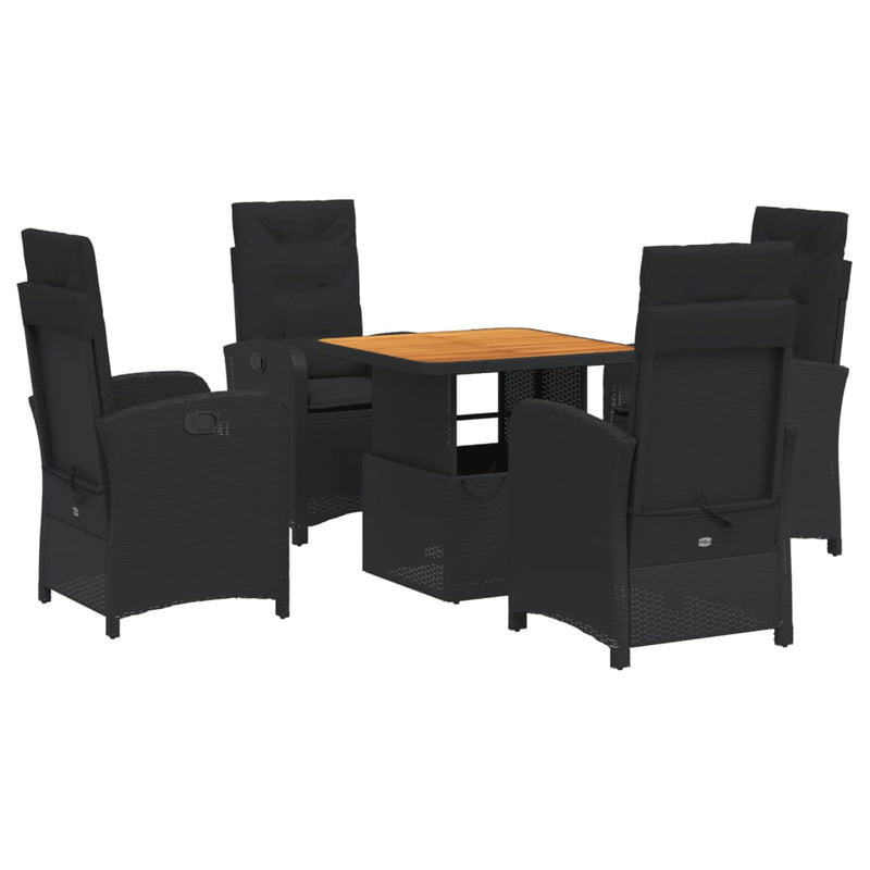 vidaXL 5 Piece Garden Dining Set with Cushions Black Poly Rattan