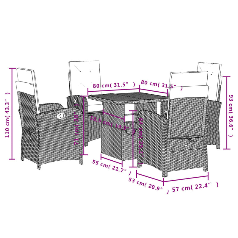 vidaXL 5 Piece Garden Dining Set with Cushions Black Poly Rattan