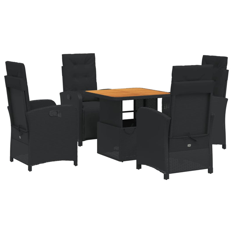 vidaXL 5 Piece Garden Dining Set with Cushions Black Poly Rattan