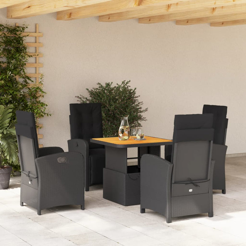 vidaXL 5 Piece Garden Dining Set with Cushions Black Poly Rattan