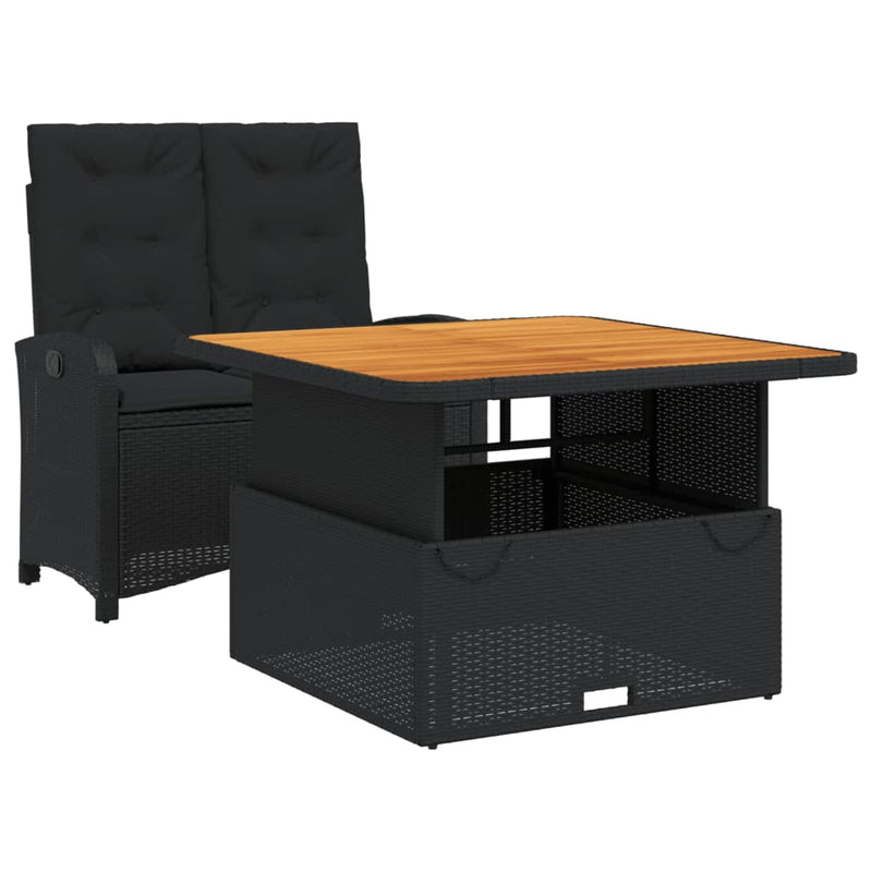 vidaXL 2 Piece Garden Dining Set with Cushions Black Poly Rattan