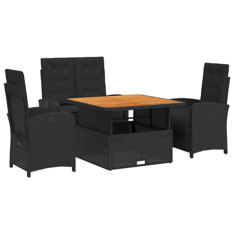 vidaXL 4 Piece Garden Dining Set with Cushions Black Poly Rattan