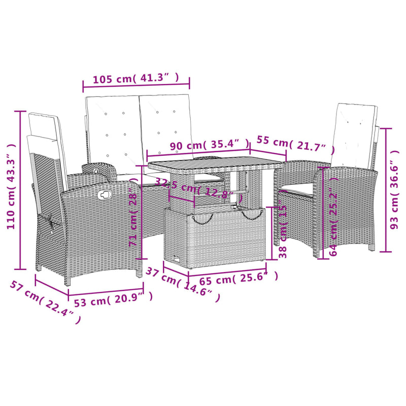 vidaXL 4 Piece Garden Dining Set with Cushions Black Poly Rattan