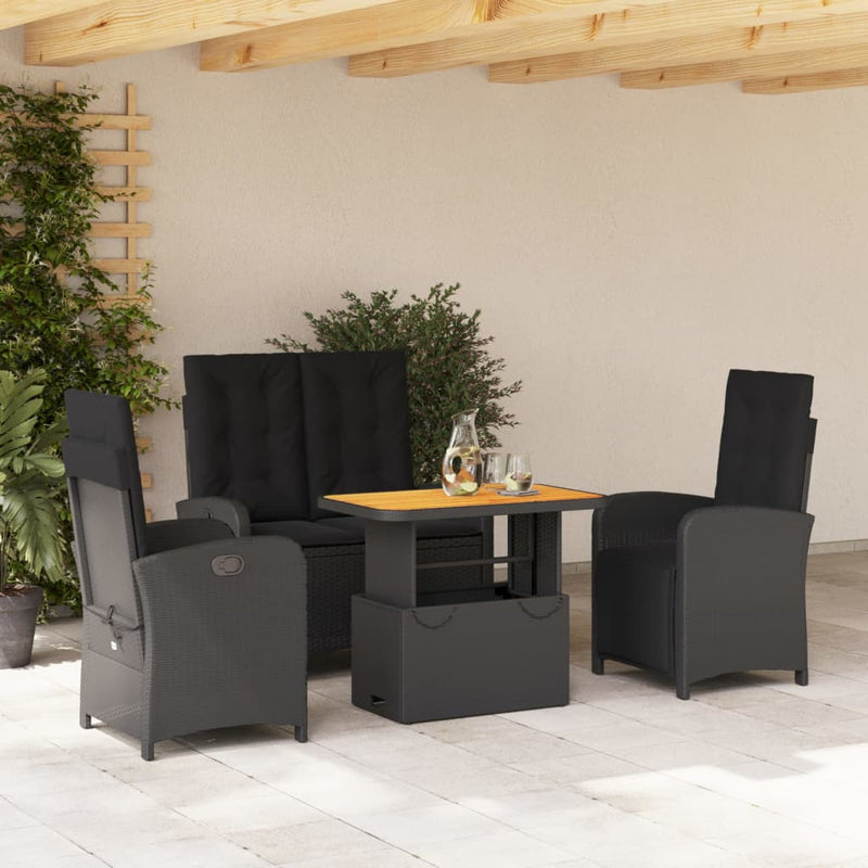 vidaXL 4 Piece Garden Dining Set with Cushions Black Poly Rattan