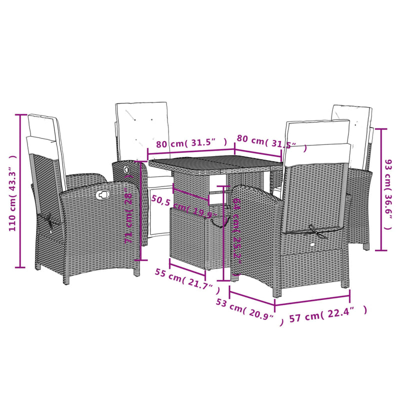 vidaXL 5 Piece Garden Dining Set with Cushions Grey Poly Rattan