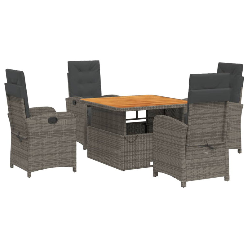 vidaXL 5 Piece Garden Dining Set with Cushions Grey Poly Rattan