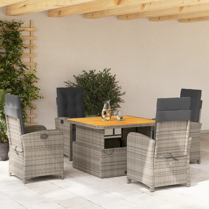 vidaXL 5 Piece Garden Dining Set with Cushions Grey Poly Rattan