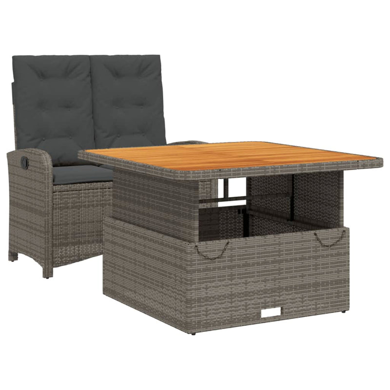 vidaXL 2 Piece Garden Dining Set with Cushions Grey Poly Rattan