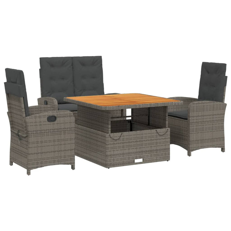 vidaXL 4 Piece Garden Dining Set with Cushions Grey Poly Rattan