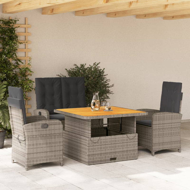 vidaXL 4 Piece Garden Dining Set with Cushions Grey Poly Rattan