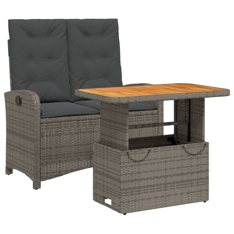 vidaXL 2 Piece Garden Dining Set with Cushions Grey Poly Rattan