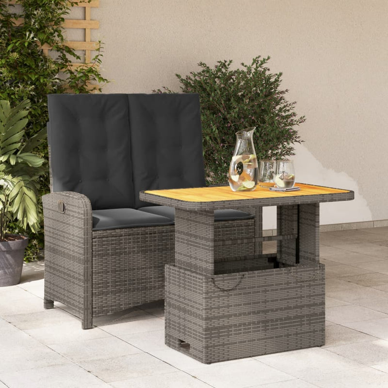 vidaXL 2 Piece Garden Dining Set with Cushions Grey Poly Rattan