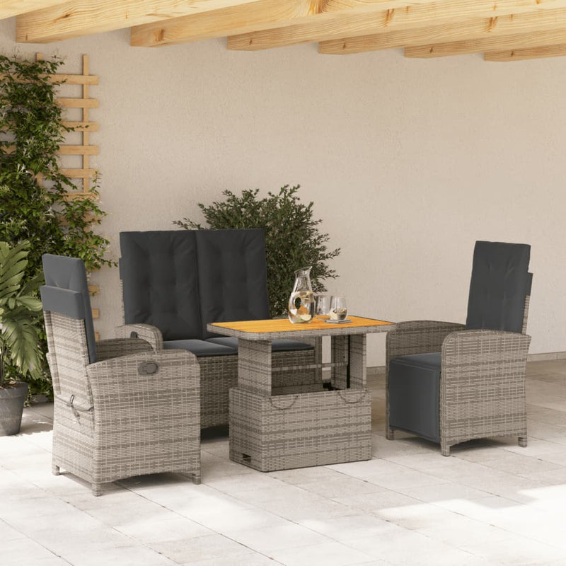 vidaXL 4 Piece Garden Dining Set with Cushions Grey Poly Rattan