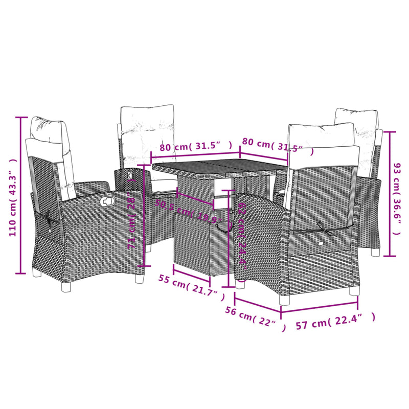 vidaXL 5 Piece Garden Dining Set with Cushions Black Poly Rattan