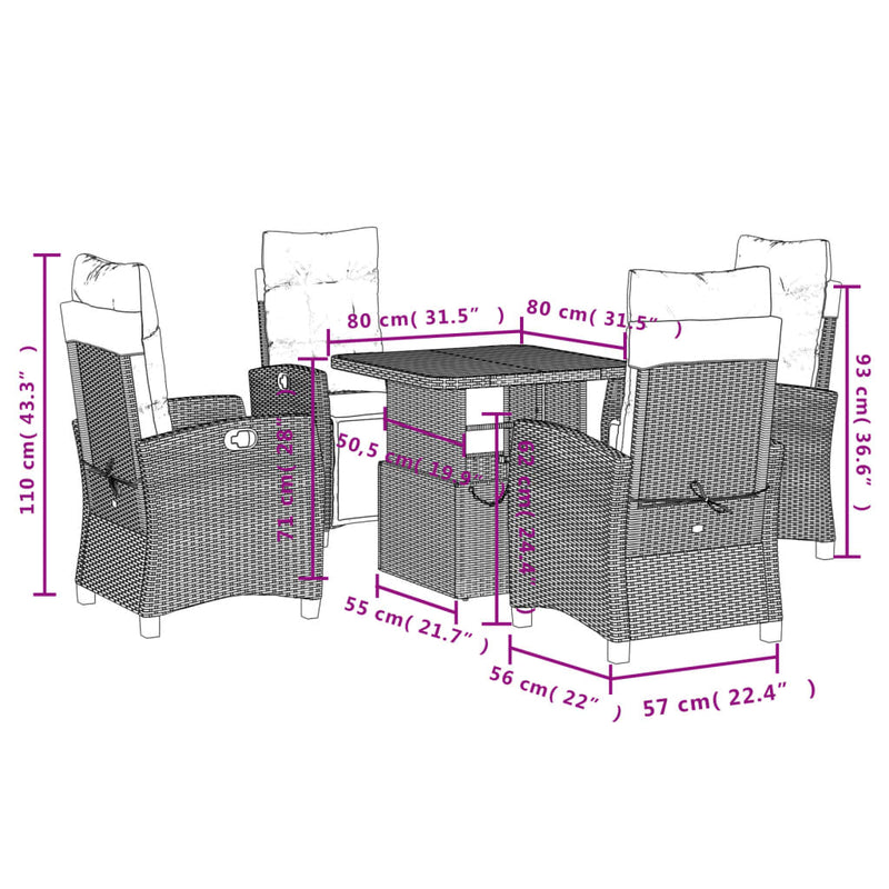 vidaXL 5 Piece Garden Dining Set with Cushions Black Poly Rattan