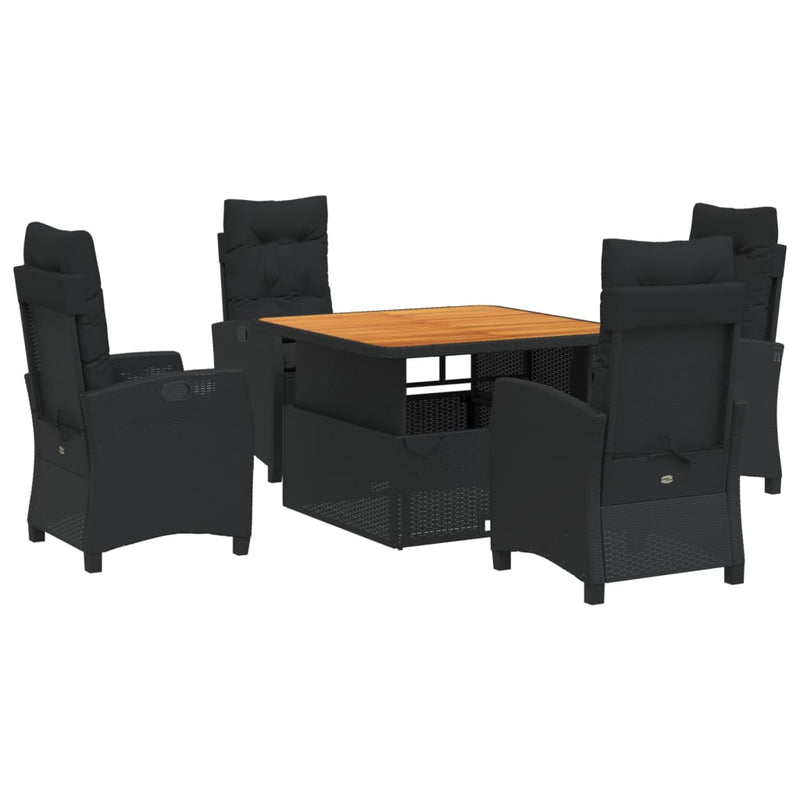 vidaXL 5 Piece Garden Dining Set with Cushions Black Poly Rattan