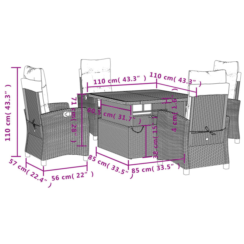 vidaXL 5 Piece Garden Dining Set with Cushions Black Poly Rattan