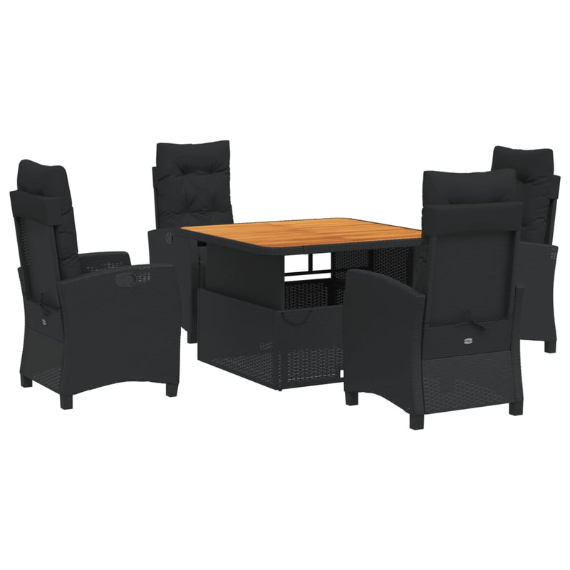 vidaXL 5 Piece Garden Dining Set with Cushions Black Poly Rattan