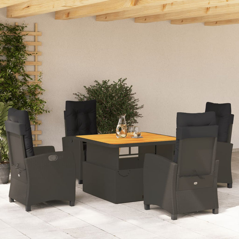 vidaXL 5 Piece Garden Dining Set with Cushions Black Poly Rattan