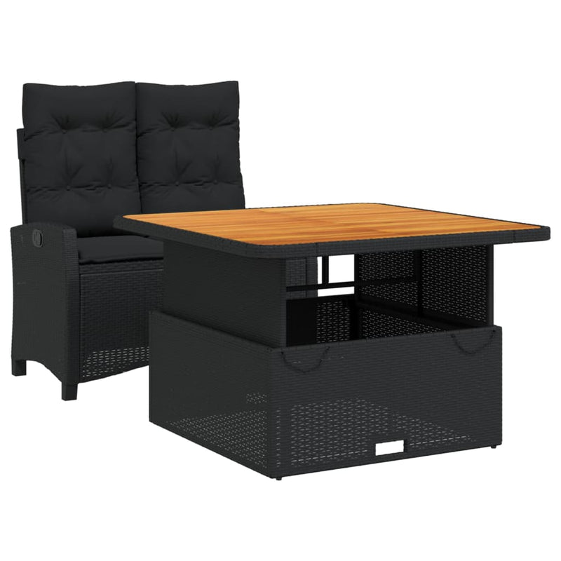 vidaXL 2 Piece Garden Dining Set with Cushions Black Poly Rattan