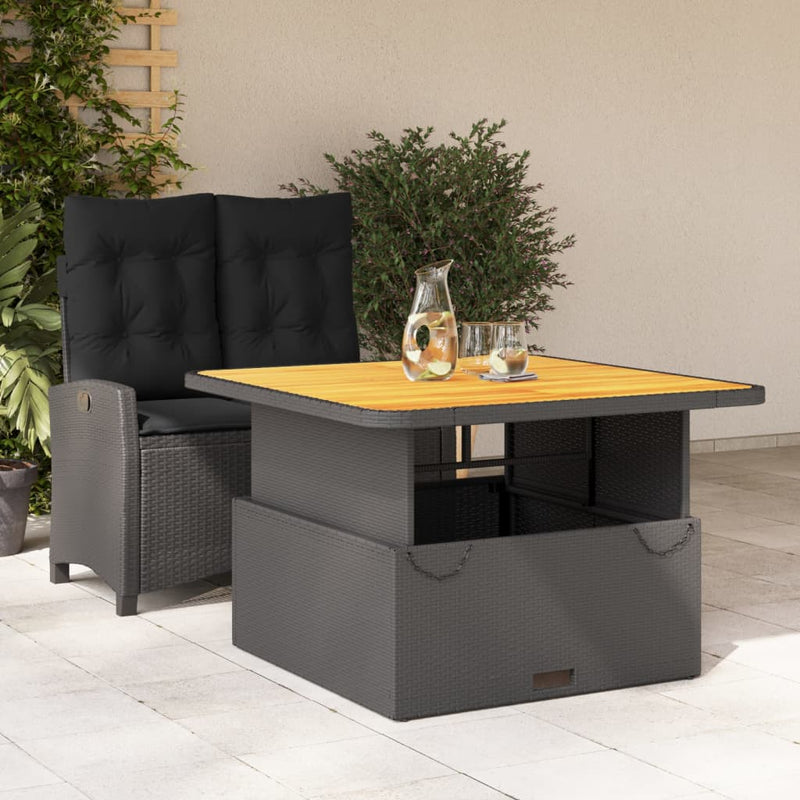 vidaXL 2 Piece Garden Dining Set with Cushions Black Poly Rattan