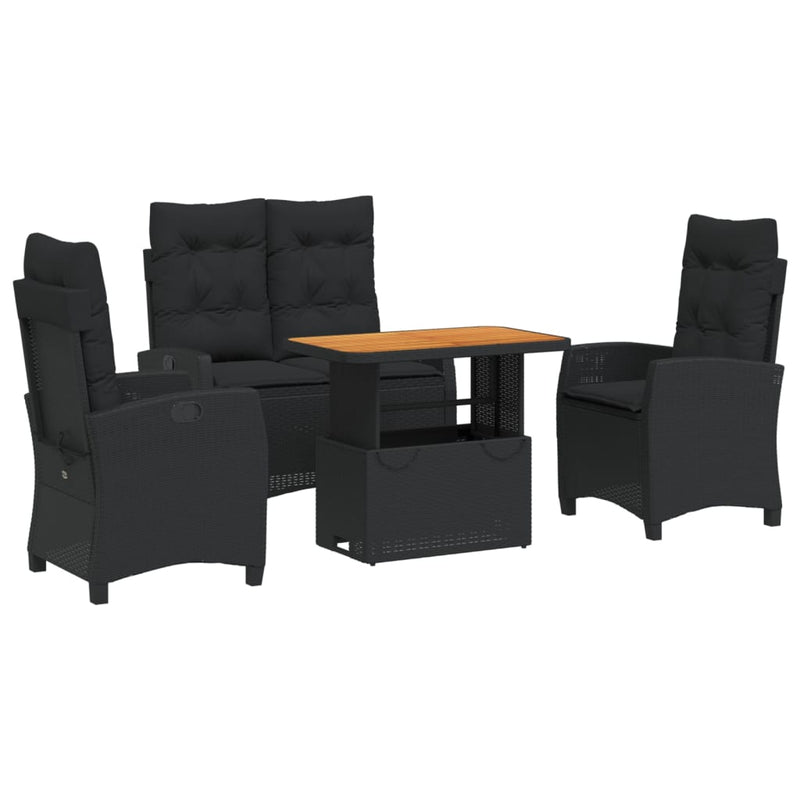 vidaXL 4 Piece Garden Dining Set with Cushions Black Poly Rattan