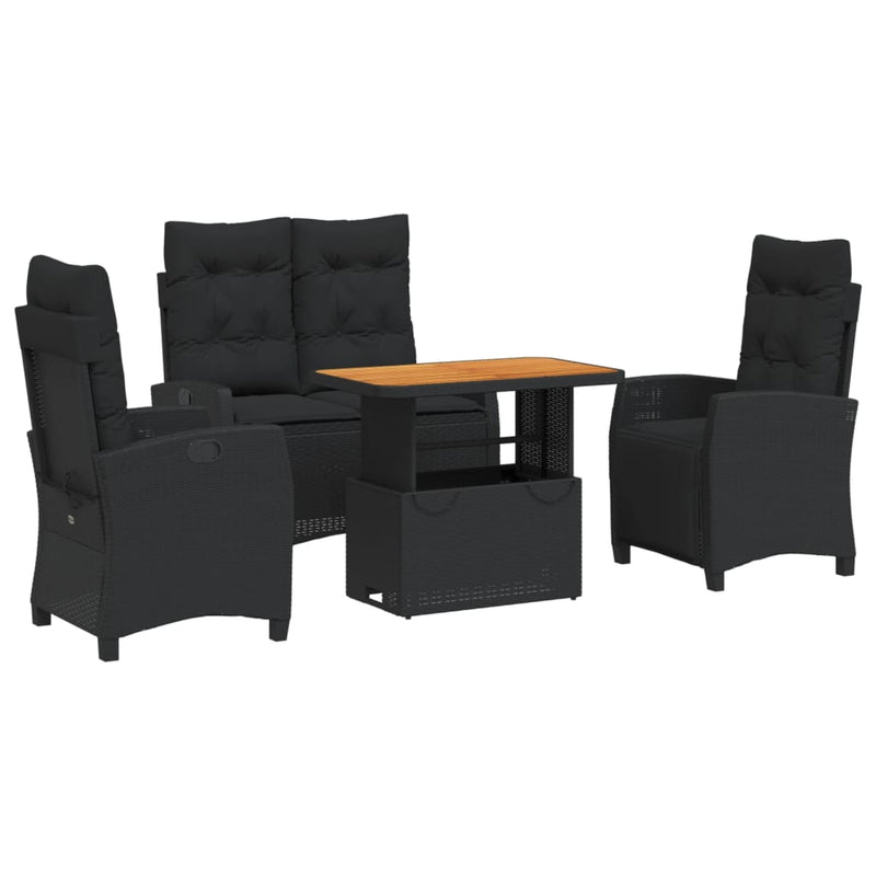 vidaXL 4 Piece Garden Dining Set with Cushions Black Poly Rattan