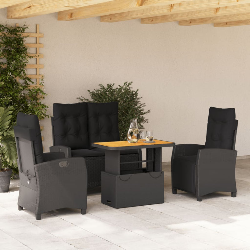 vidaXL 4 Piece Garden Dining Set with Cushions Black Poly Rattan
