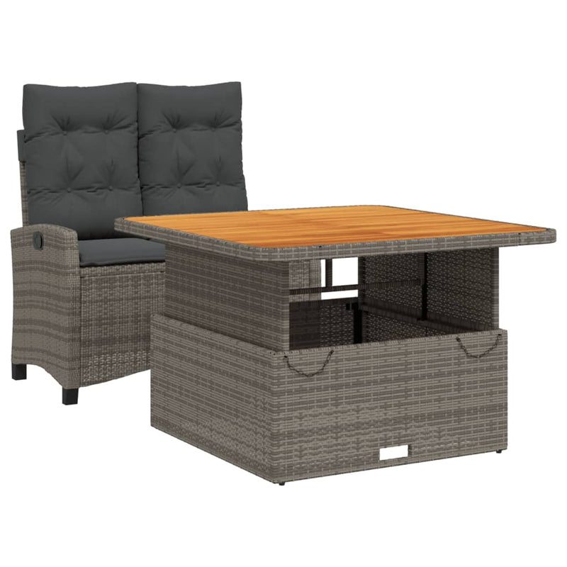 vidaXL 2 Piece Garden Dining Set with Cushions Grey Poly Rattan