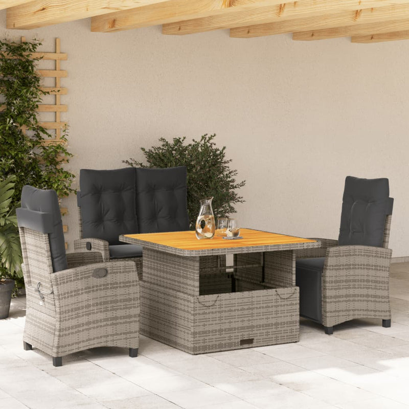 vidaXL 4 Piece Garden Dining Set with Cushions Grey Poly Rattan