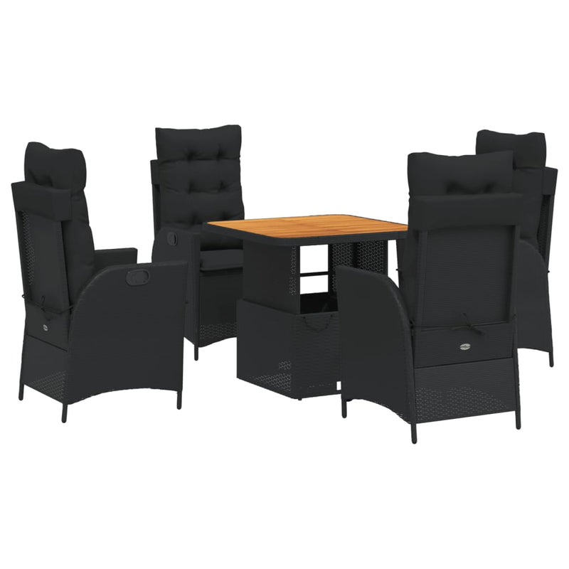 vidaXL 5 Piece Garden Dining Set with Cushions Black Poly Rattan