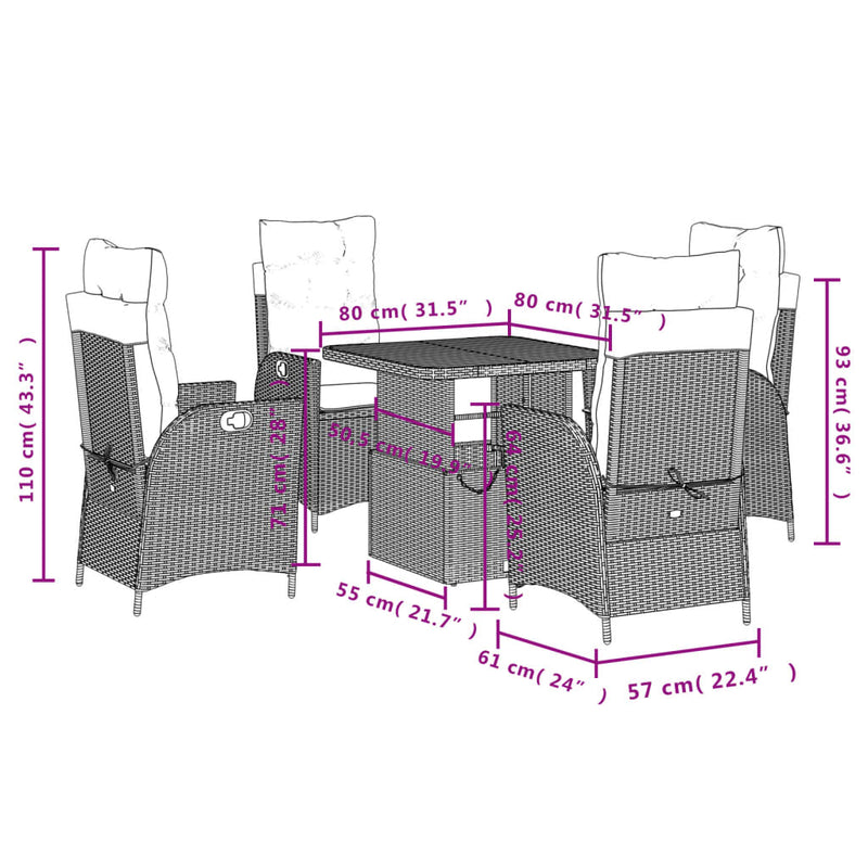 vidaXL 5 Piece Garden Dining Set with Cushions Black Poly Rattan