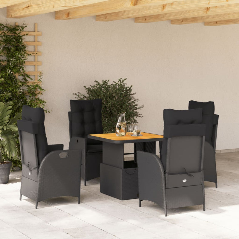 vidaXL 5 Piece Garden Dining Set with Cushions Black Poly Rattan