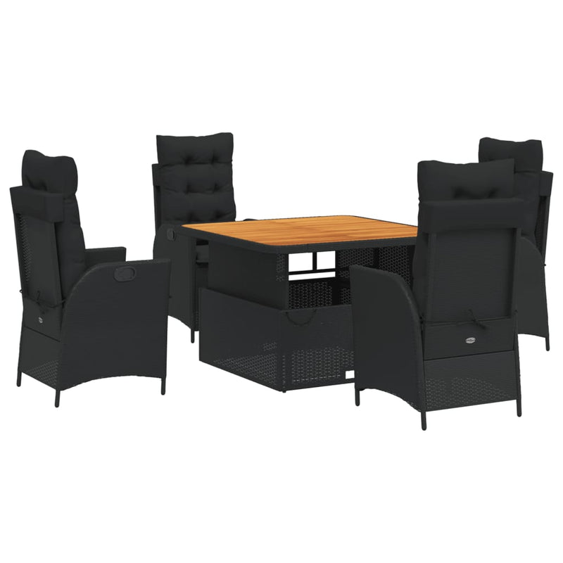 vidaXL 5 Piece Garden Dining Set with Cushions Black Poly Rattan