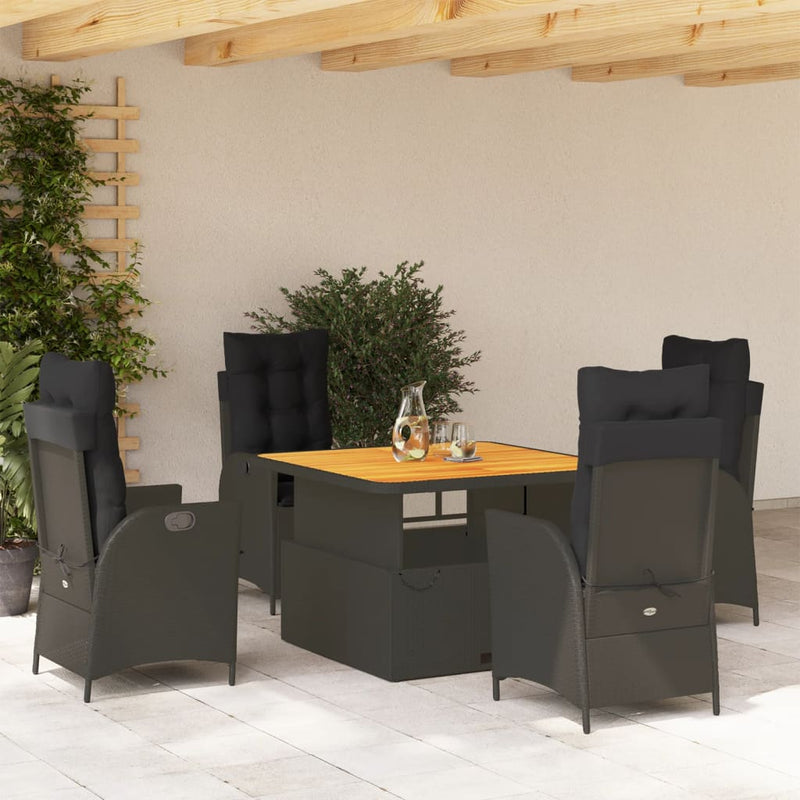 vidaXL 5 Piece Garden Dining Set with Cushions Black Poly Rattan