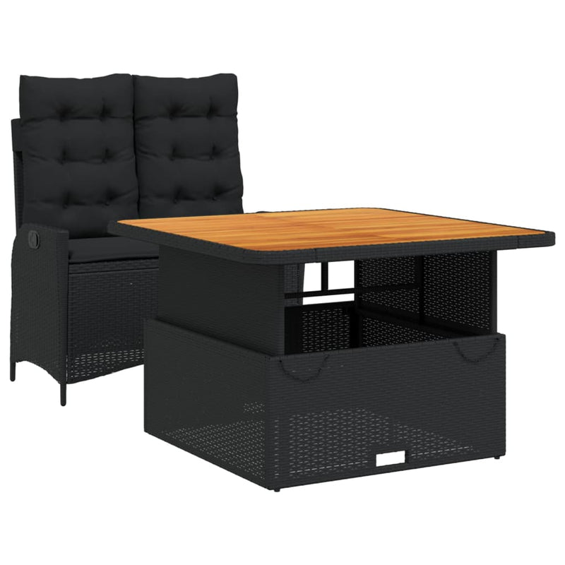 vidaXL 2 Piece Garden Dining Set with Cushions Black Poly Rattan
