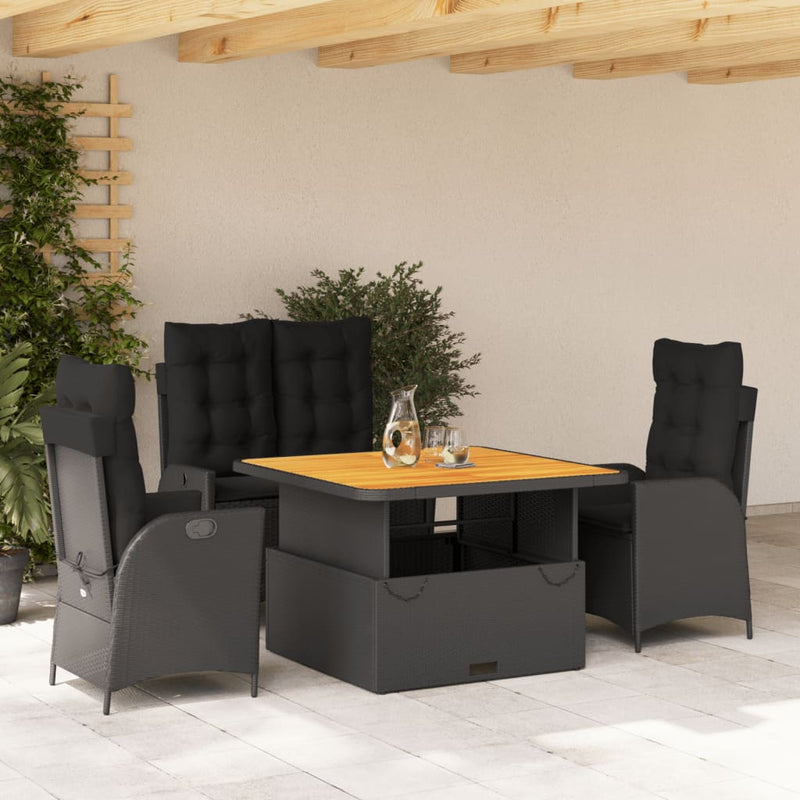 vidaXL 4 Piece Garden Dining Set with Cushions Black Poly Rattan