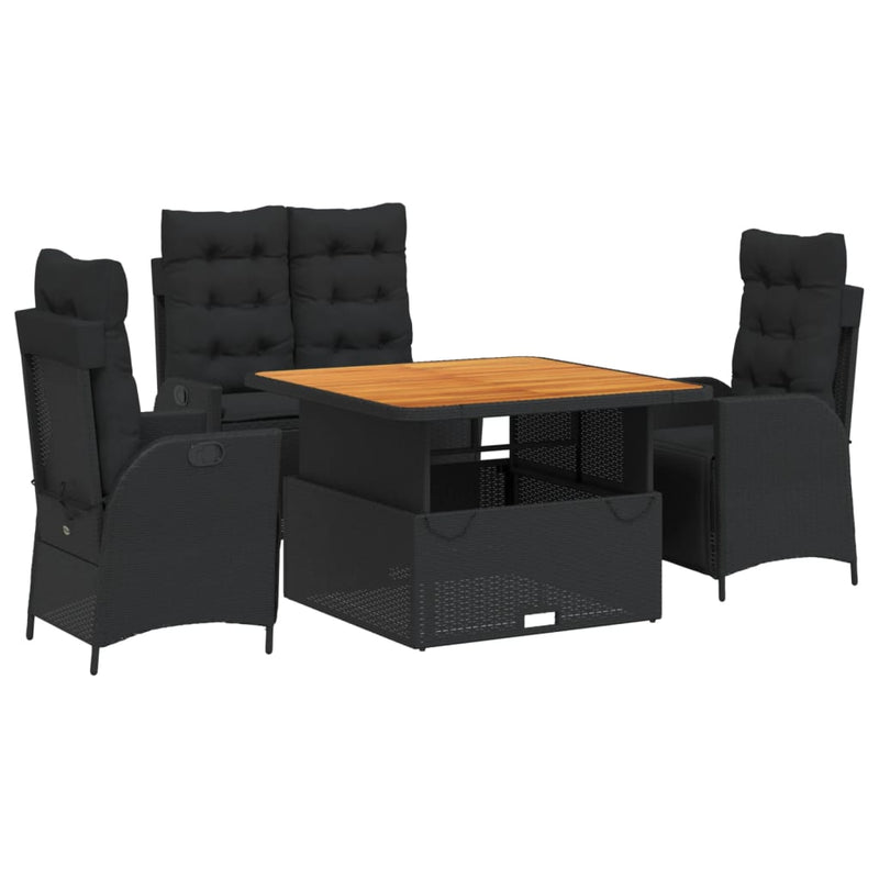 vidaXL 4 Piece Garden Dining Set with Cushions Black Poly Rattan