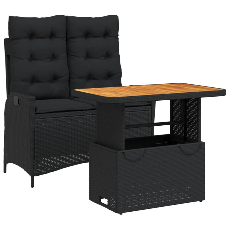 vidaXL 2 Piece Garden Dining Set with Cushions Black Poly Rattan