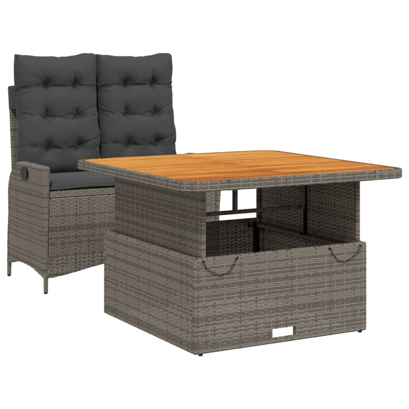 vidaXL 2 Piece Garden Dining Set with Cushions Grey Poly Rattan