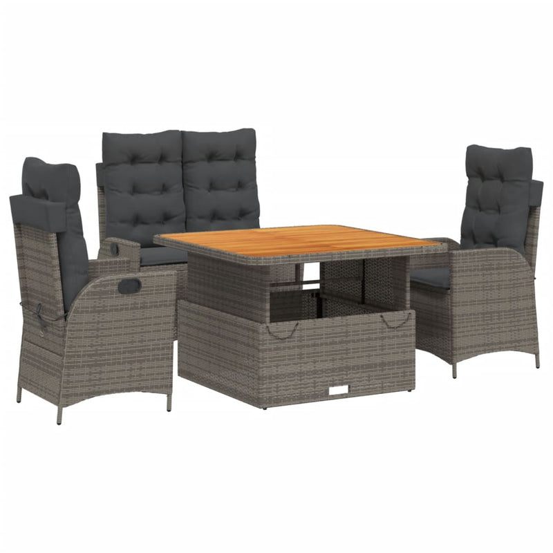 vidaXL 4 Piece Garden Dining Set with Cushions Grey Poly Rattan