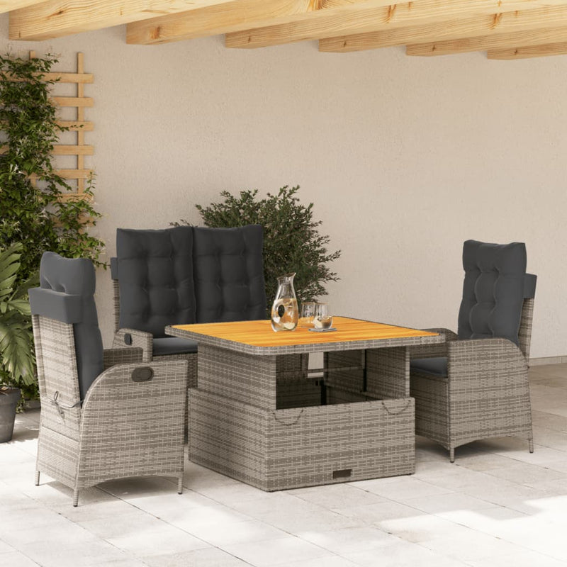 vidaXL 4 Piece Garden Dining Set with Cushions Grey Poly Rattan