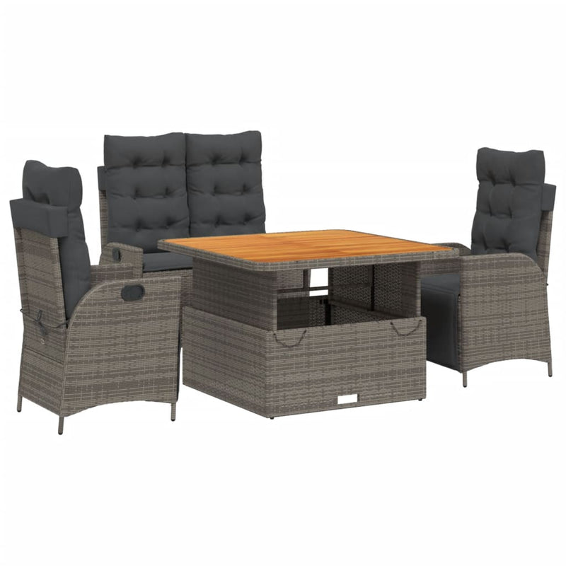 vidaXL 4 Piece Garden Dining Set with Cushions Grey Poly Rattan