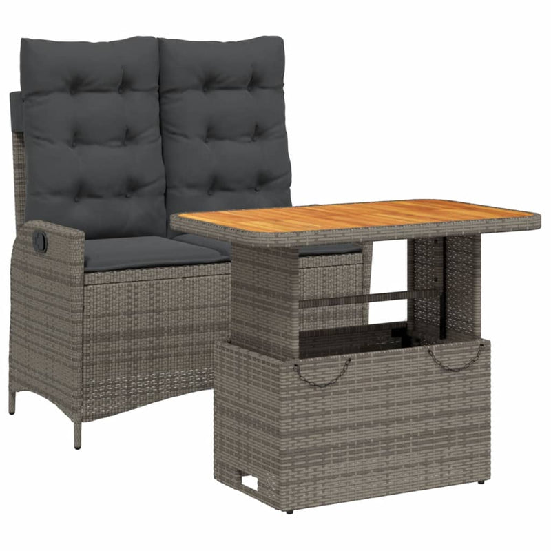 vidaXL 2 Piece Garden Dining Set with Cushions Grey Poly Rattan
